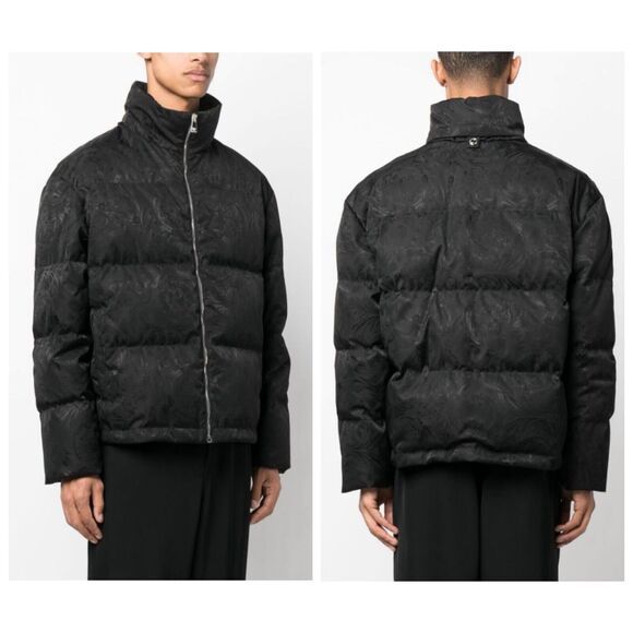 NWT Versace 54 XXL Barocco Jacquard Black Goose Down Hooded Puffer Jacket $2,425 - Picture 4 of 16